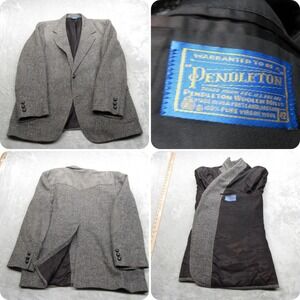 Pendleton Wool Blazer Mens 42 Gray Sport Coat Suede Shoulder USA VTG 70 80s READ